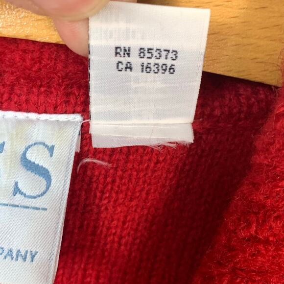Russ Petites Vintage 90s Dark Red 100% Wool Zip Cardigan Sweater Petite Medium - Picture 4 of 5